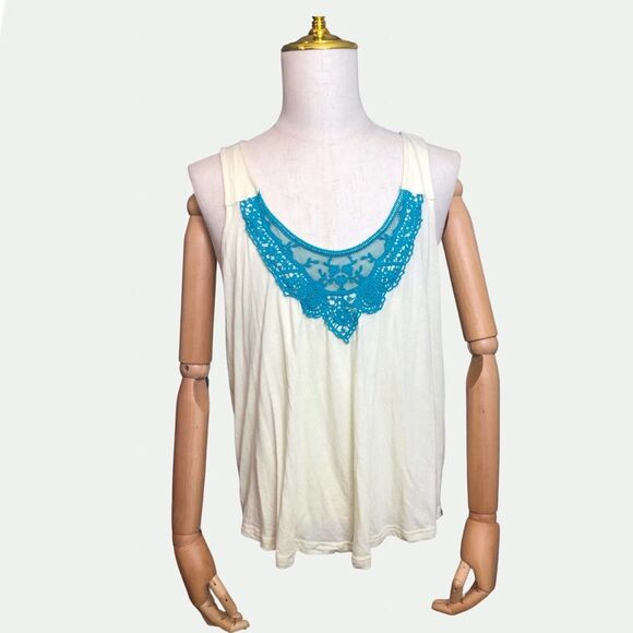 Cruel Tank Top XL Sleeveless Lace Embroidery Summer Flowy Yellow - Picture 1 of 4
